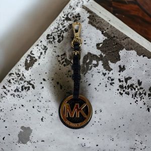 Michael Kors Gold Tone Black Leather Keychain